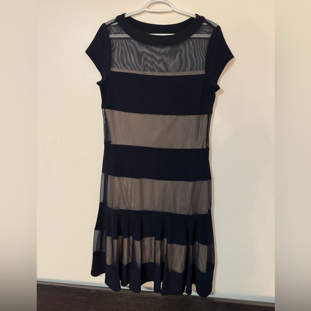 R&M Richards navy Sheer Mini Dress